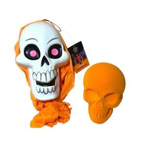 Hyde & EEK! Skeleton Ghoul & Skull Halloween Prop Decoration 5'5 Neon Orange NEW